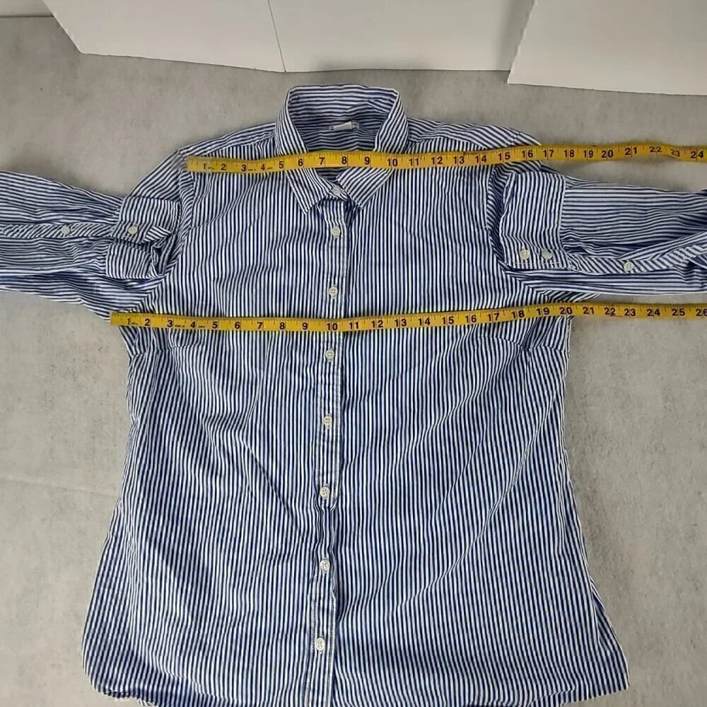 J. By J. Crew Mens 100% Cotton Blue White Striped Button Down Dress Shirt Size L